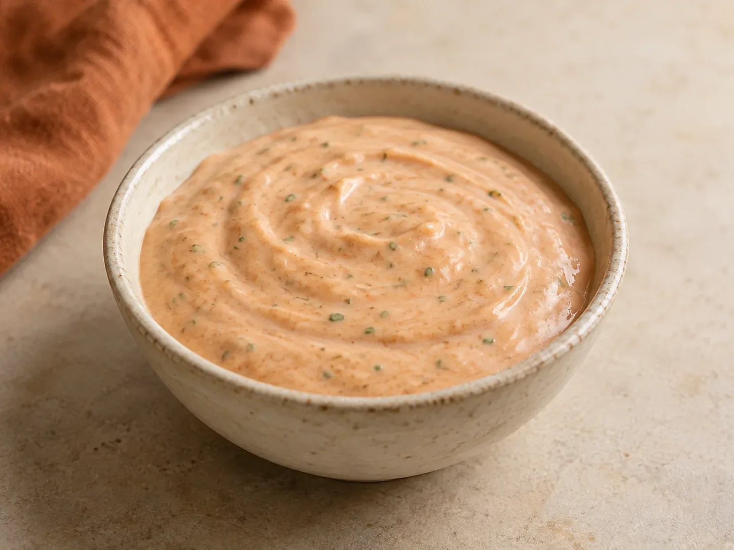 Cremige rosa Burgersauce mit feinen Kräuter- und Gurkenstückchen