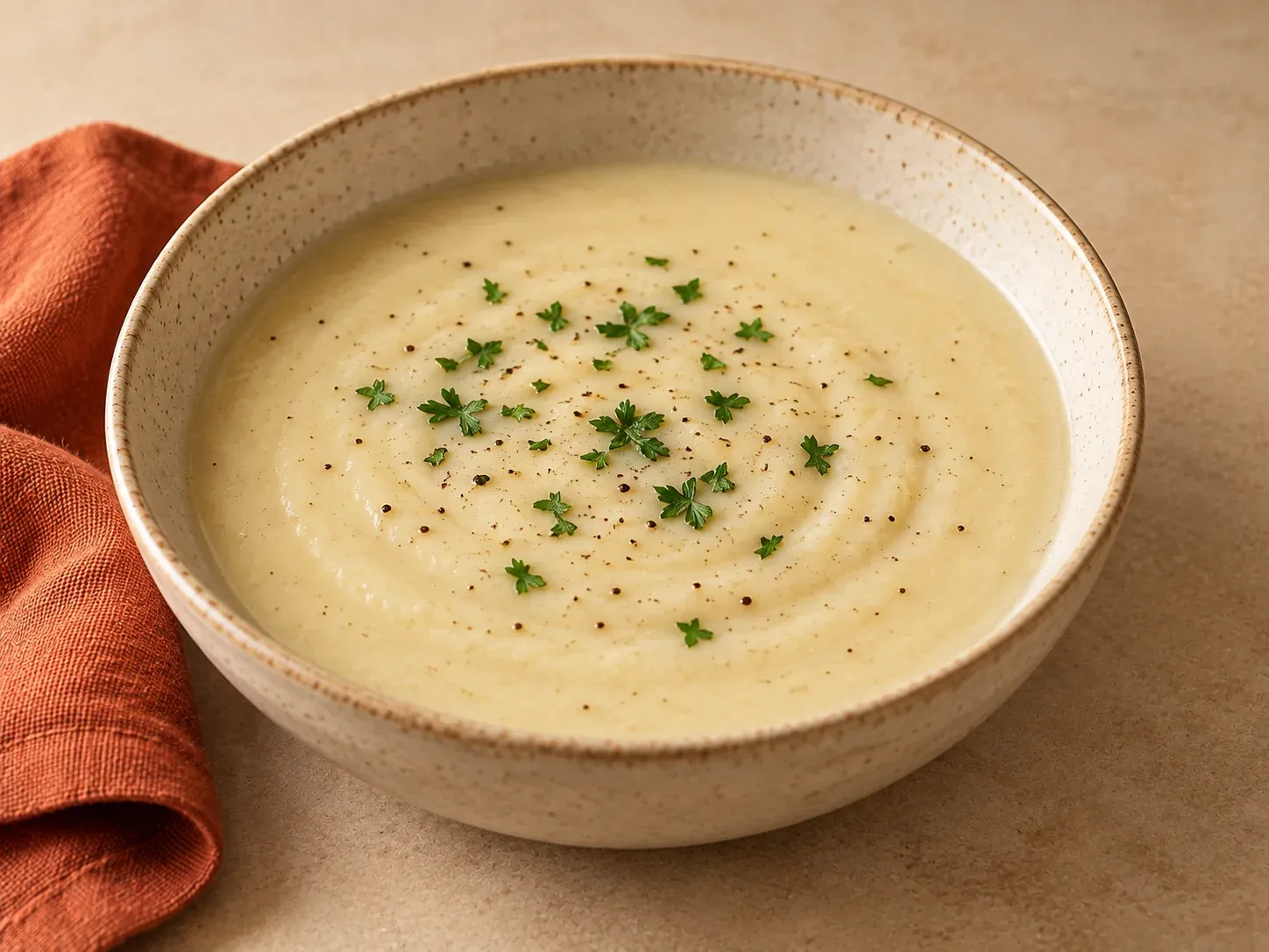Fein pürierte Pastinakensuppe mit etwas Petersilie